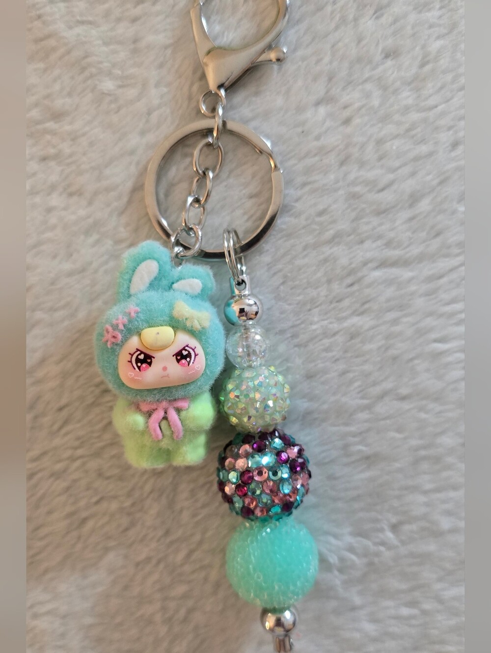 Pink & Green Beaded Keychain/Bag Charm - BB3 Bunny
